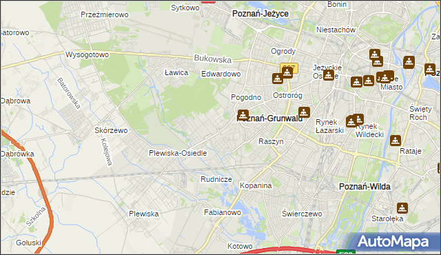 mapa Grunwald gmina Poznań, Grunwald gmina Poznań na mapie Targeo