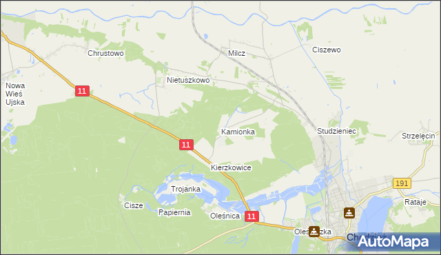 mapa Kamionka gmina Chodzież, Kamionka gmina Chodzież na mapie Targeo