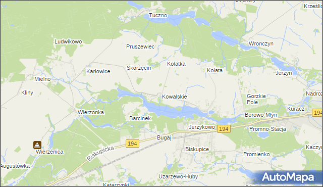 mapa Kowalskie gmina Pobiedziska, Kowalskie gmina Pobiedziska na mapie Targeo