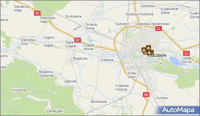 mapa Krasków gmina Kluczbork, Krasków gmina Kluczbork na mapie Targeo