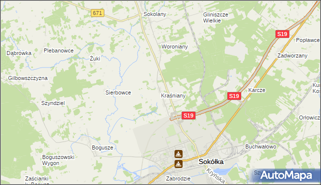 mapa Kraśniany, Kraśniany na mapie Targeo