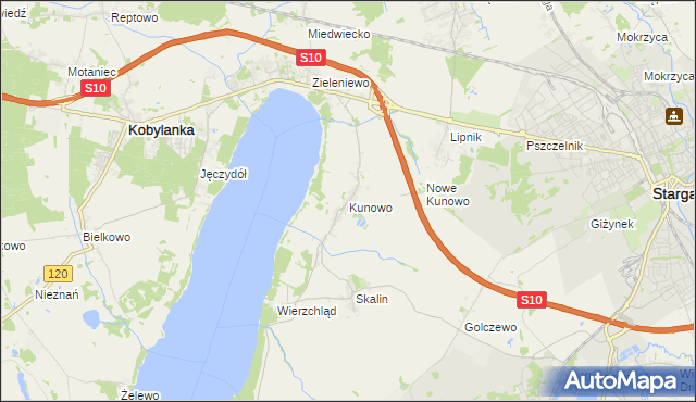 mapa Kunowo gmina Kobylanka, Kunowo gmina Kobylanka na mapie Targeo