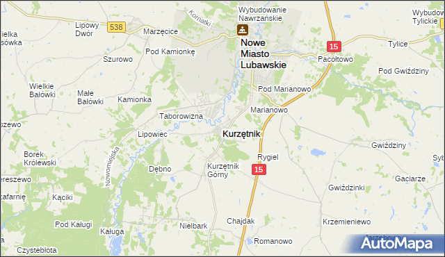 mapa Kurzętnik, Kurzętnik na mapie Targeo