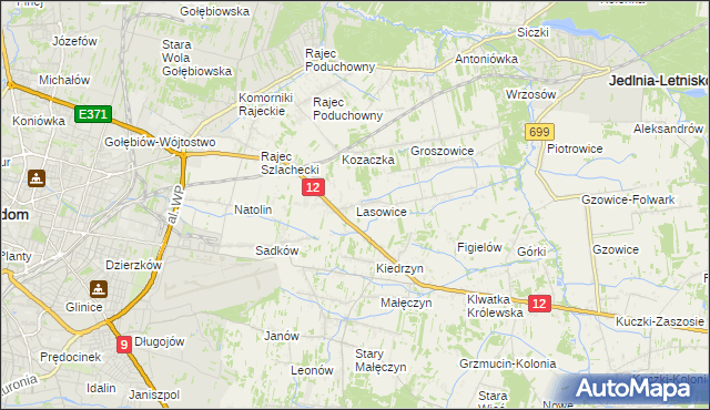mapa Lasowice gmina Jedlnia-Letnisko, Lasowice gmina Jedlnia-Letnisko na mapie Targeo