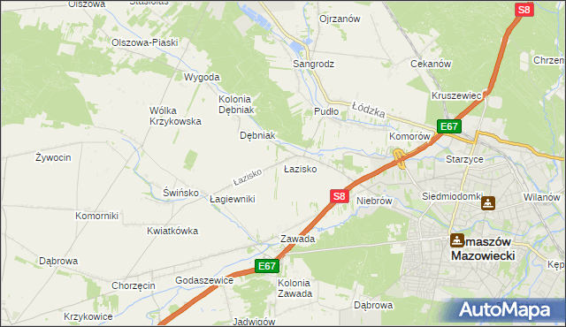 mapa Łazisko gmina Tomaszów Mazowiecki, Łazisko gmina Tomaszów Mazowiecki na mapie Targeo