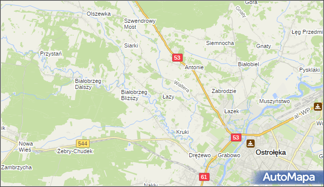 mapa Łazy gmina Olszewo-Borki, Łazy gmina Olszewo-Borki na mapie Targeo