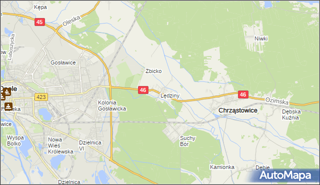 mapa Lędziny gmina Chrząstowice, Lędziny gmina Chrząstowice na mapie Targeo
