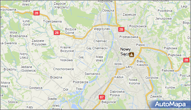 mapa Mała Wieś gmina Chełmiec, Mała Wieś gmina Chełmiec na mapie Targeo
