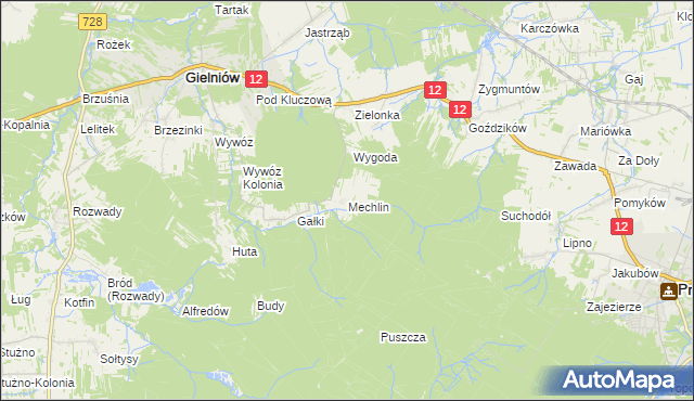 mapa Mechlin gmina Gielniów, Mechlin gmina Gielniów na mapie Targeo