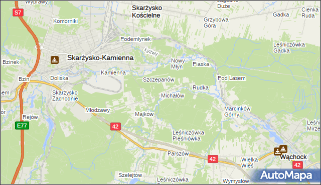 mapa Michałów gmina Skarżysko Kościelne, Michałów gmina Skarżysko Kościelne na mapie Targeo