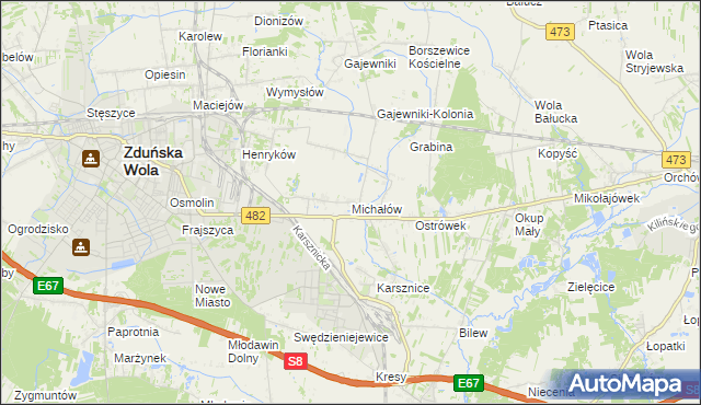mapa Michałów gmina Zduńska Wola, Michałów gmina Zduńska Wola na mapie Targeo