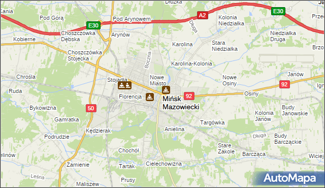 mapa Mińsk Mazowiecki, Mińsk Mazowiecki na mapie Targeo