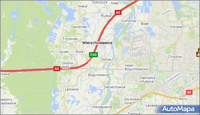 mapa Ostrów gmina Wierzchosławice, Ostrów gmina Wierzchosławice na mapie Targeo