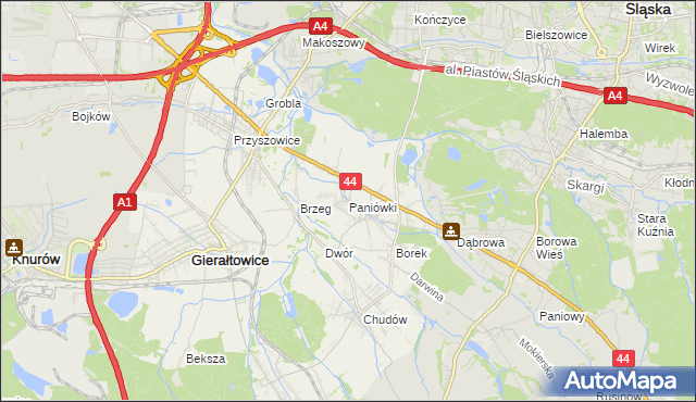 mapa Paniówki, Paniówki na mapie Targeo