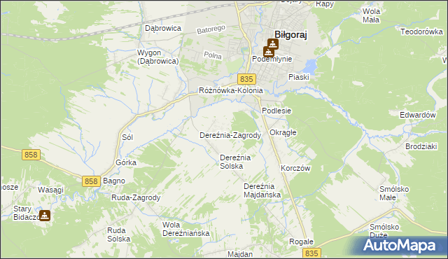 mapa Podlesie gmina Biłgoraj, Podlesie gmina Biłgoraj na mapie Targeo