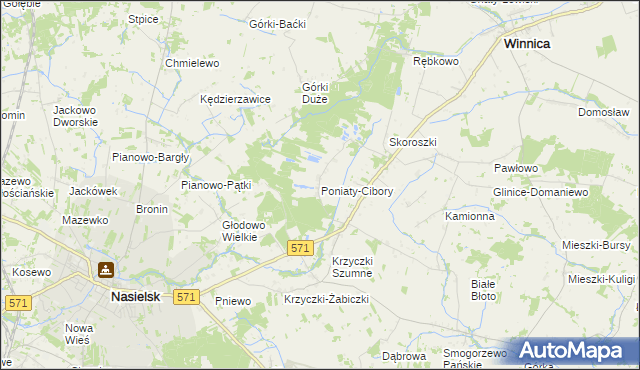 mapa Poniaty-Cibory, Poniaty-Cibory na mapie Targeo