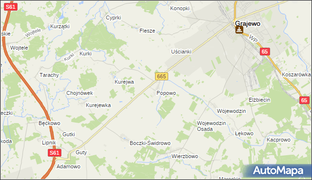mapa Popowo gmina Grajewo, Popowo gmina Grajewo na mapie Targeo