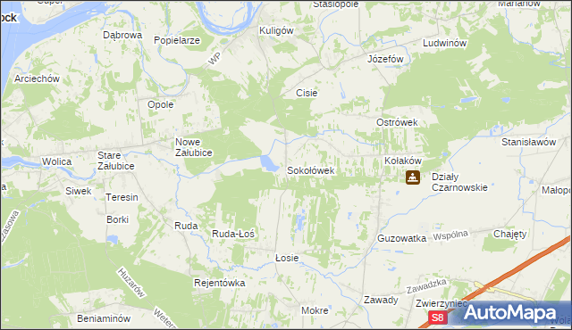 mapa Sokołówek gmina Dąbrówka, Sokołówek gmina Dąbrówka na mapie Targeo