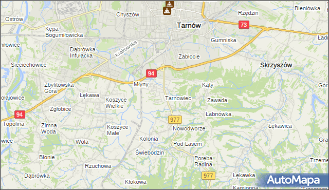 mapa Tarnowiec gmina Tarnów, Tarnowiec gmina Tarnów na mapie Targeo