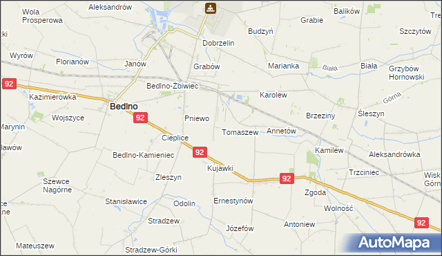 mapa Tomaszew gmina Bedlno, Tomaszew gmina Bedlno na mapie Targeo