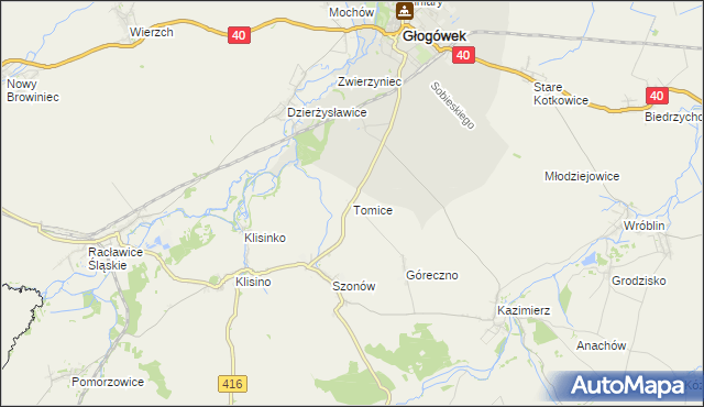 mapa Tomice gmina Głogówek, Tomice gmina Głogówek na mapie Targeo