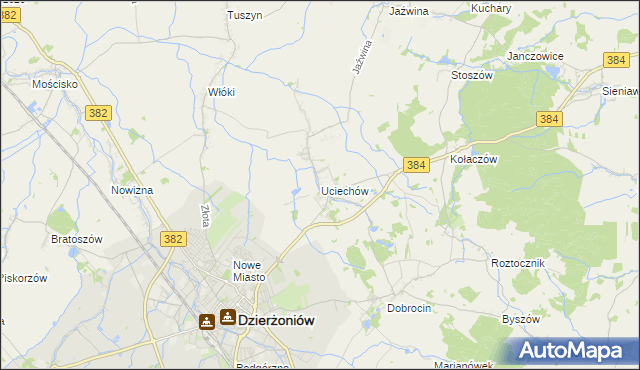 mapa Uciechów gmina Dzierżoniów, Uciechów gmina Dzierżoniów na mapie Targeo