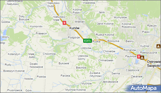 mapa Udziców, Udziców na mapie Targeo