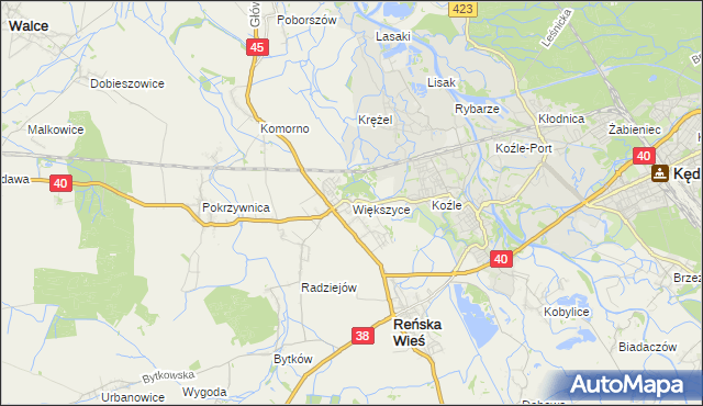 mapa Większyce, Większyce na mapie Targeo