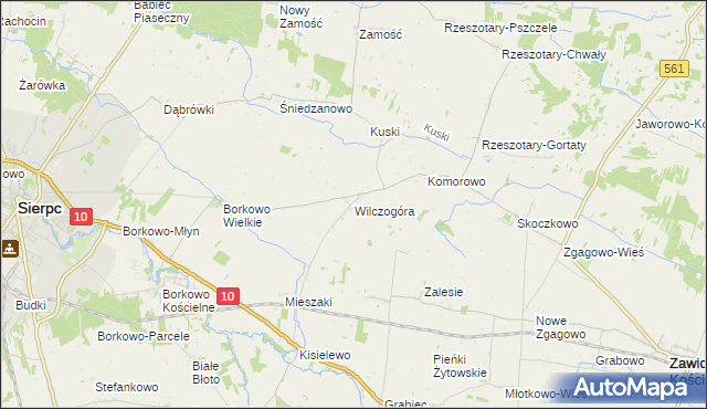 mapa Wilczogóra gmina Sierpc, Wilczogóra gmina Sierpc na mapie Targeo
