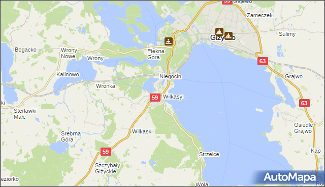 mapa Wilkasy gmina Giżycko, Wilkasy gmina Giżycko na mapie Targeo