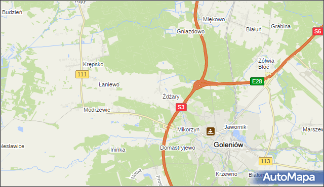 mapa Żdżary gmina Goleniów, Żdżary gmina Goleniów na mapie Targeo
