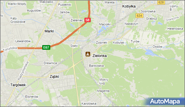 mapa Zielonka powiat wołomiński, Zielonka powiat wołomiński na mapie Targeo