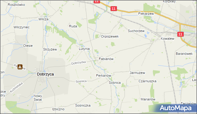 mapa Fabianów gmina Dobrzyca, Fabianów gmina Dobrzyca na mapie Targeo
