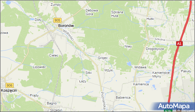 mapa Grojec gmina Boronów, Grojec gmina Boronów na mapie Targeo