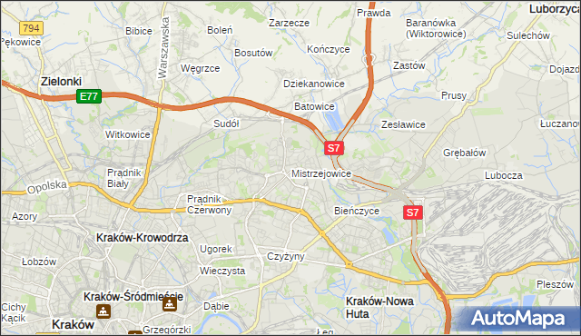 mapa Mistrzejowice, Mistrzejowice na mapie Targeo