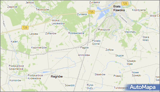 mapa Pągów gmina Biała Rawska, Pągów gmina Biała Rawska na mapie Targeo