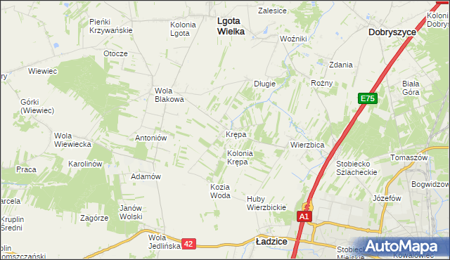 mapa Krępa gmina Lgota Wielka, Krępa gmina Lgota Wielka na mapie Targeo