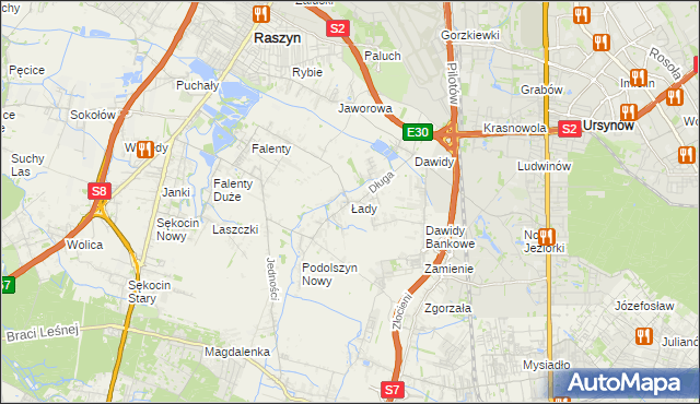mapa Łady gmina Raszyn, Łady gmina Raszyn na mapie Targeo