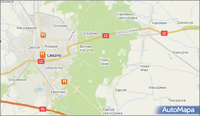 mapa Nowy Świat gmina Rydzyna, Nowy Świat gmina Rydzyna na mapie Targeo