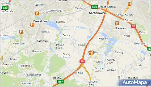 mapa Sokołów gmina Michałowice, Sokołów gmina Michałowice na mapie Targeo