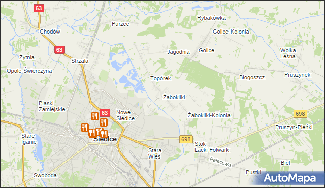 mapa Żabokliki gmina Siedlce, Żabokliki gmina Siedlce na mapie Targeo