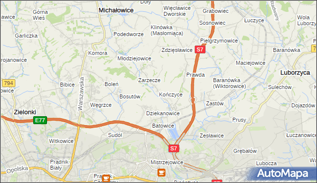 mapa Kończyce gmina Michałowice, Kończyce gmina Michałowice na mapie Targeo