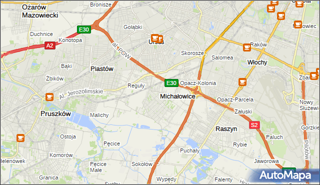 mapa Michałowice powiat pruszkowski, Michałowice powiat pruszkowski na mapie Targeo