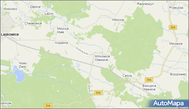 mapa Minkowice Oławskie, Minkowice Oławskie na mapie Targeo