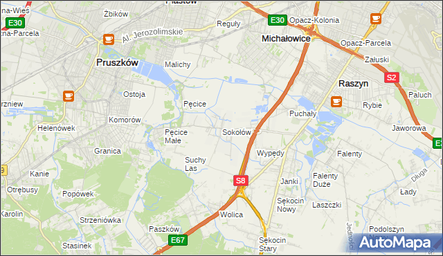 mapa Sokołów gmina Michałowice, Sokołów gmina Michałowice na mapie Targeo