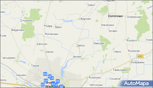 mapa Dębicz gmina Środa Wielkopolska, Dębicz gmina Środa Wielkopolska na mapie Targeo