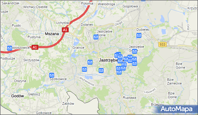 mapa Jastrzębie-Zdrój, Jastrzębie-Zdrój na mapie Targeo