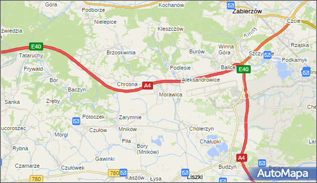 mapa Morawica gmina Liszki, Morawica gmina Liszki na mapie Targeo