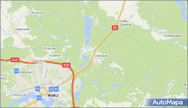 mapa Ostrowiec gmina Wałcz, Ostrowiec gmina Wałcz na mapie Targeo