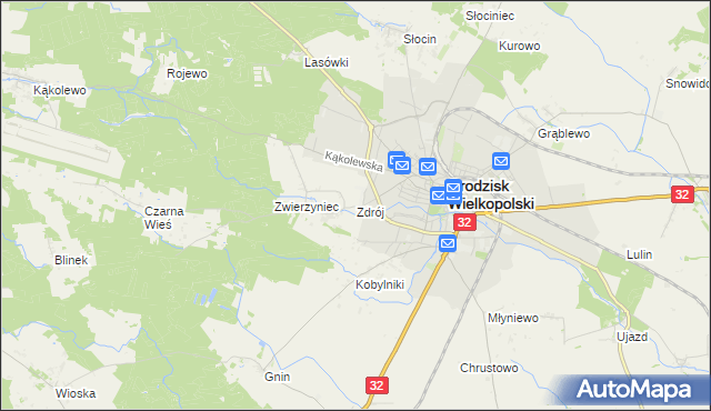 mapa Zdrój gmina Grodzisk Wielkopolski, Zdrój gmina Grodzisk Wielkopolski na mapie Targeo